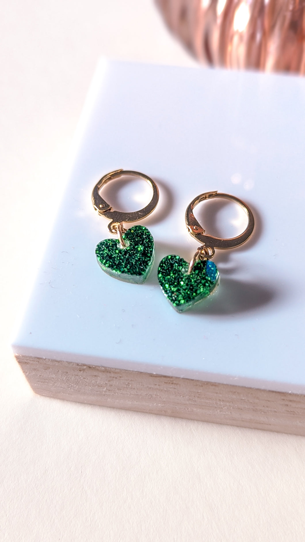 Boucle d'oreille coeur, verte