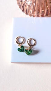 Boucle d'oreille coeur, verte