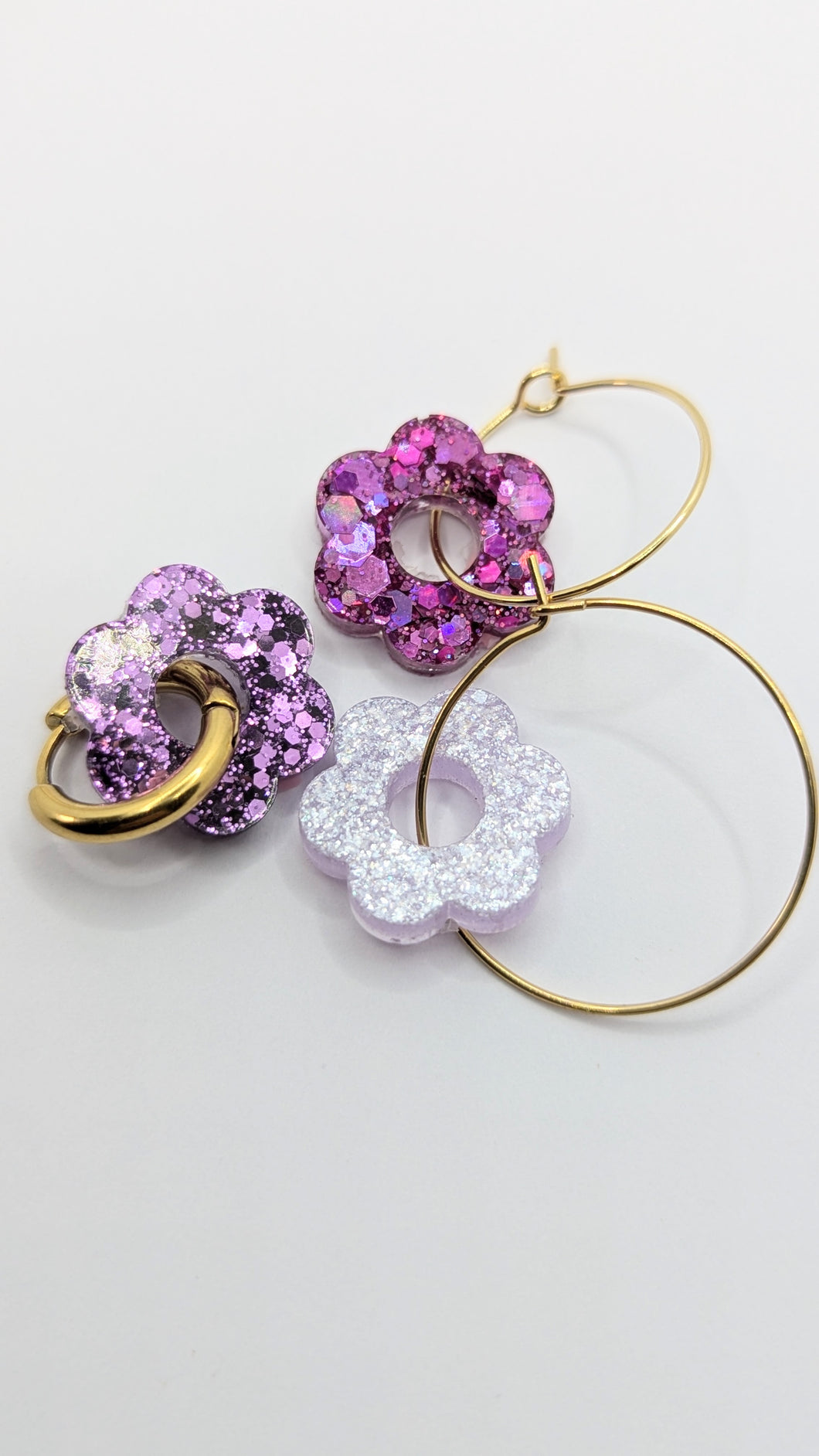 Boucle d'oreille fleur, collection violette