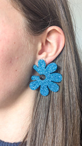 Boucles d'oreilles maxi fleur bleue