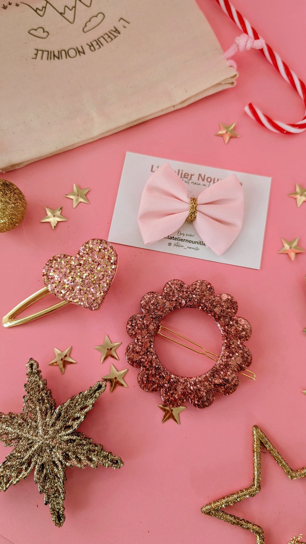 Lot de 3 créations( M/ rose )– Surprise à glisser dans le calendrier de l’Avent