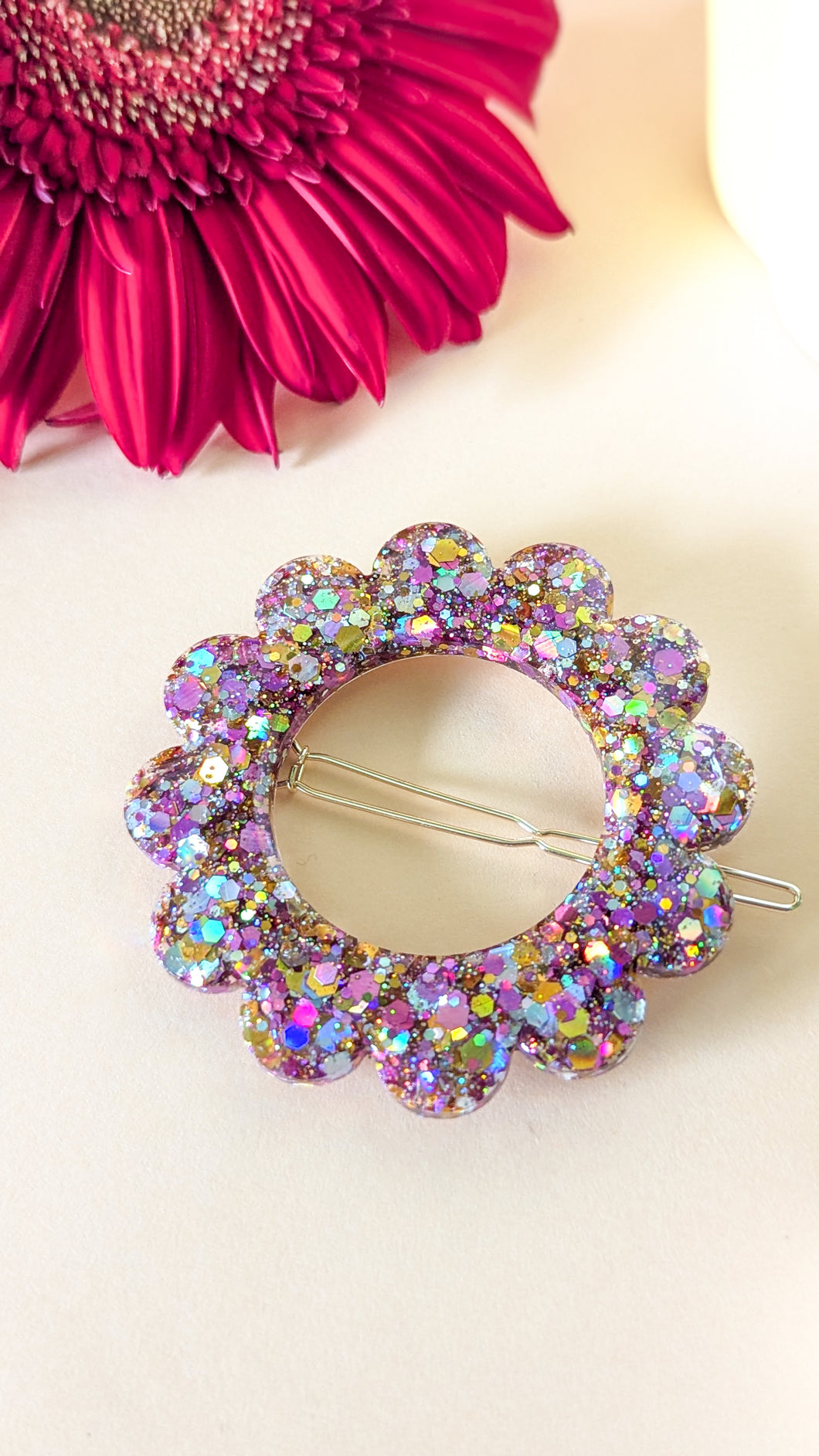 Barrette ronde fleur automne