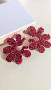 Boucles d'oreilles maxi fleur rouge