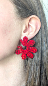 Boucles d'oreilles maxi fleur rouge