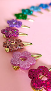 Barrette fleur pailletée - bleu polaire