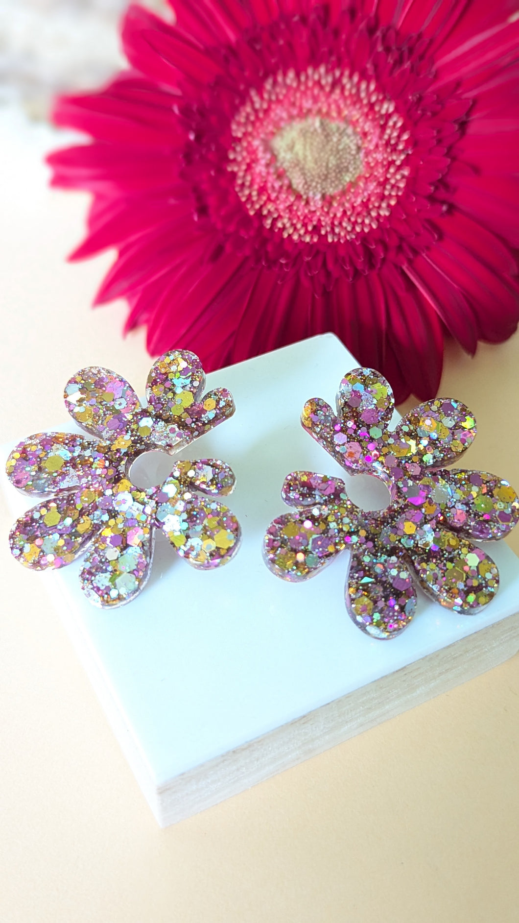 Boucles d'oreilles maxi fleur automne rose