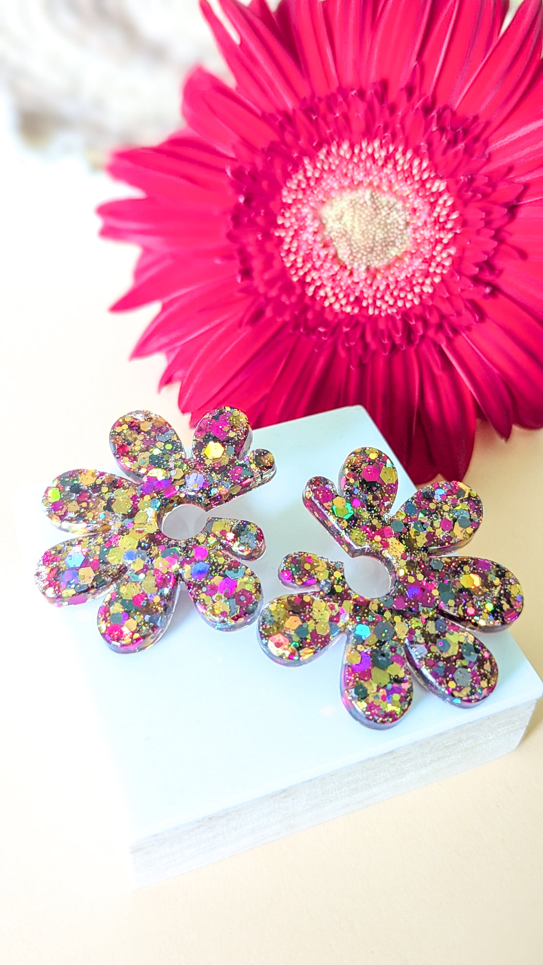 Boucles d'oreilles maxi fleur automne fushia