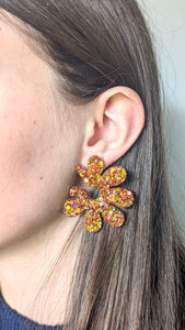 Boucle d'oreille maxi fleur rose/doré