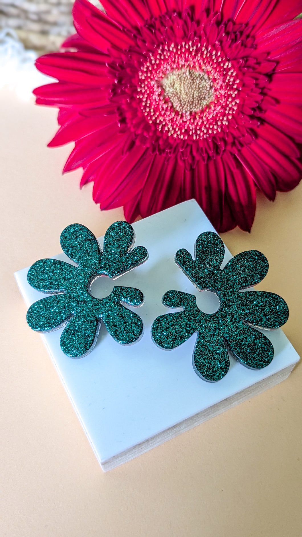 Boucles d'oreilles maxi fleur vert émeraude