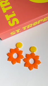 Boucles d'oreilles soleil résine orange et jaune