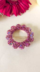 Barrette ronde fleur vieux rose