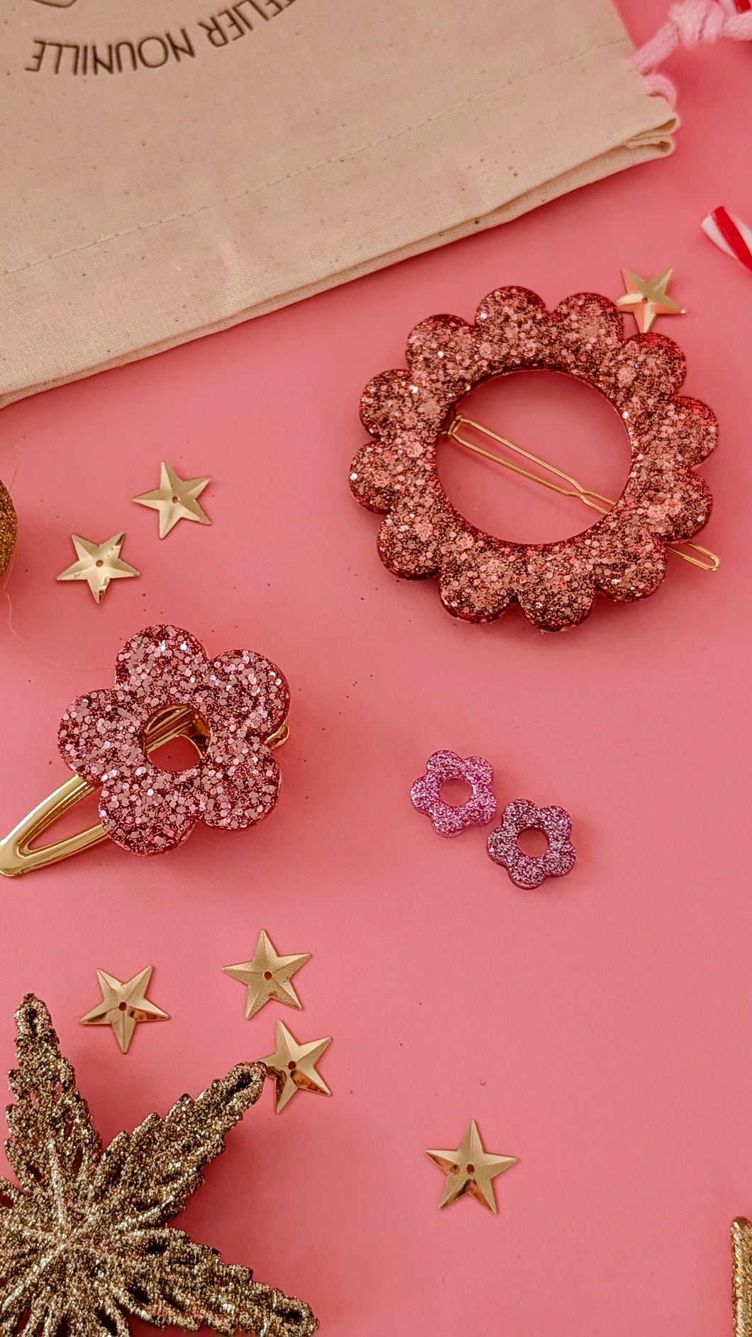 Lot de 3 créations( L / rose)– Surprise à glisser dans le calendrier de l’Avent